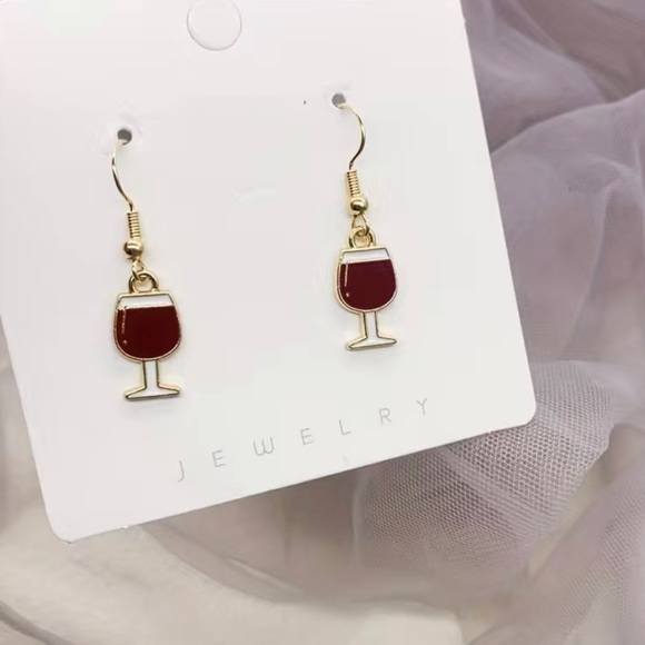 Red Wine Glass Earrings - Picture 2 of 2